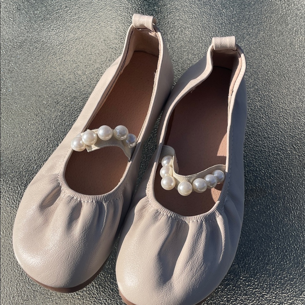 Fashion Brand Co Balletcore Cream Leather Pearl Strap Ballet Slippers EUR 31